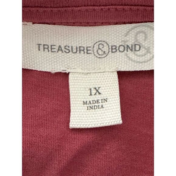 Treasure & Bond Women's V-Neck Short Sleeve Tee Burgundy Size 1X - Picture 3 of 5